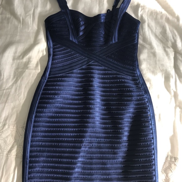 BCBGMaxAzaria Satin Bondage Navy Blue Dress - Picture 5 of 7